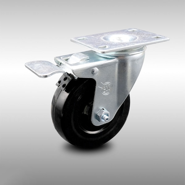 4 Inch SS Hard Rubber Wheel Swivel Top Plate Caster with Total Lock Brake SCC